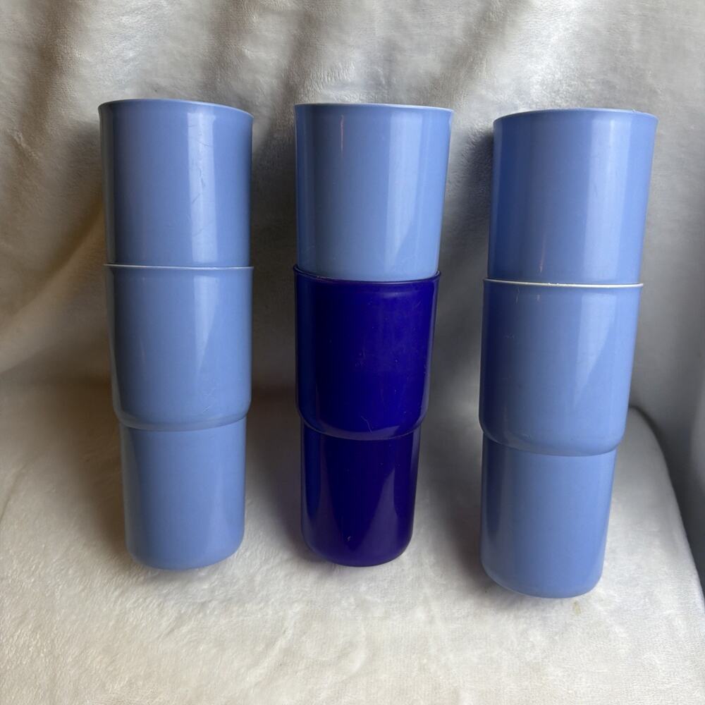 Tupperware Tumblers J 18 oz 2413B Stackable Lot Of 6 Blue Purple Stackable